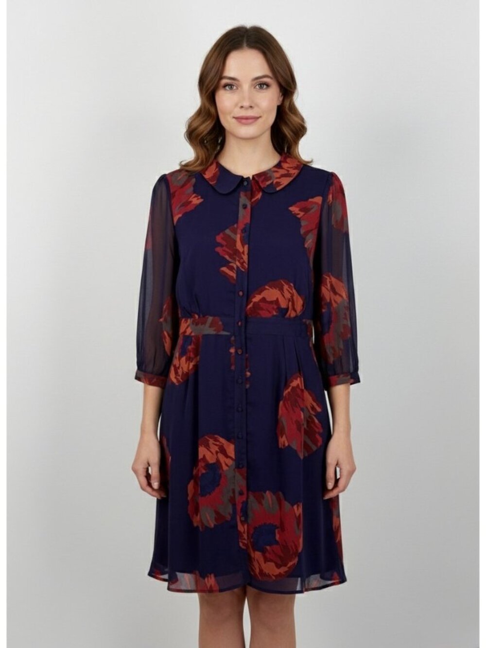 Boden Navy Giant Poppy Print Button Up Shirt Dress 10P| Mod Retro Poetcore Indie